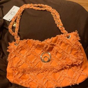 Tagged orange Frayed style jean purse